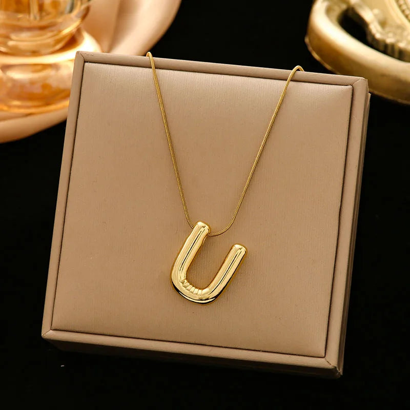 Gold Stainless Steel Letter Necklace – Chunky Alphabet Pendant Jewelry