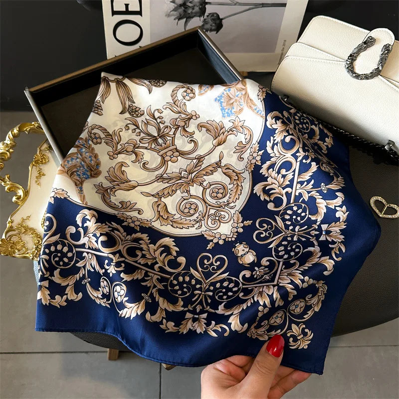 2025 New 70x70cm Printed Women’s Silk Scarf – Luxury Pashmina Square Shawl & Headband