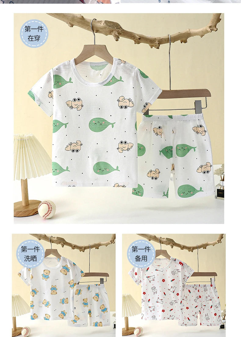 Children’s Summer Cotton Sleepwear Set – Short Sleeve T-Shirt & Shorts for Boys & Girls