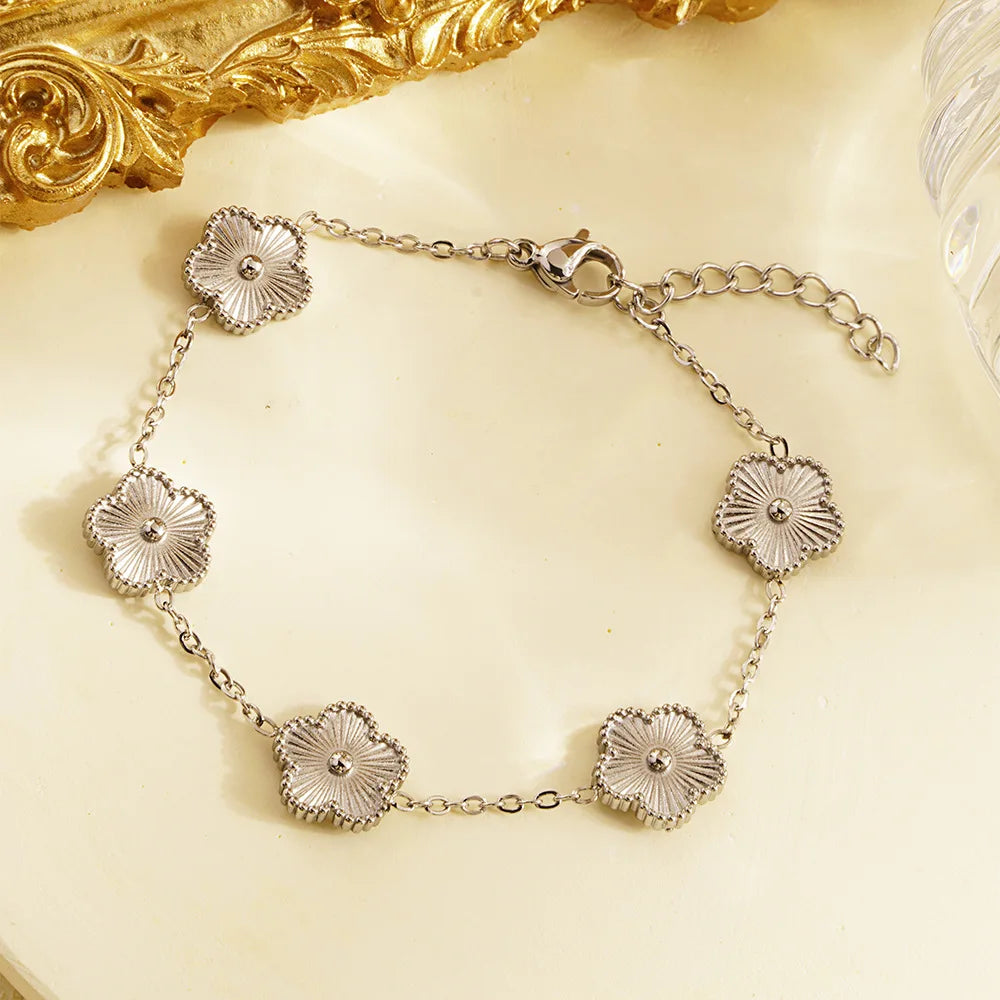 18K Gold-Plated Flower Bracelet – Plum Blossom Cuban Chain Women’s Jewelry