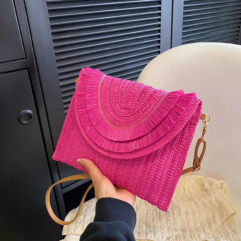 Raffia Straw Woven Wrist Clutch & Shoulder Crossbody Bag – Handmade Summer Beach Purse for Women