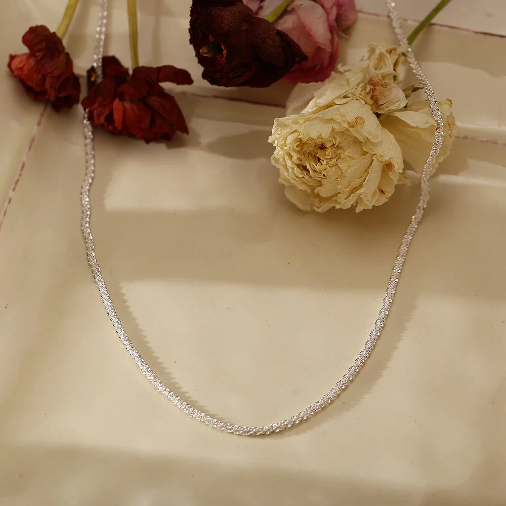 Silver Sparkling Clavicle Chain Necklace – Trendy Korean Wedding Party Jewelry for Women