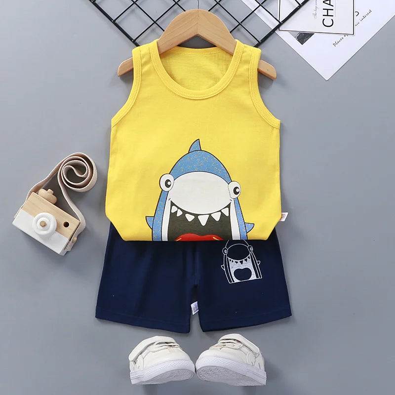 Children’s Summer Cotton Sets – Boys & Girls Sleeveless Tank Tops & Shorts