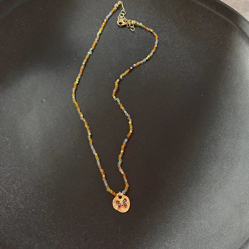 Vintage Brown Stone Pendant Necklace – Long Leather Rope Women’s Jewelry