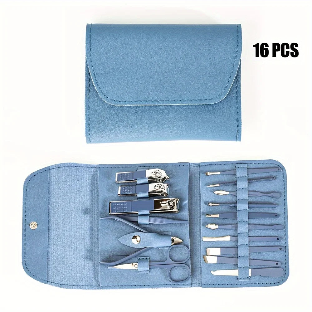 16pcs Manicure & Pedicure Set – Professional Nail Clippers with Travel Case