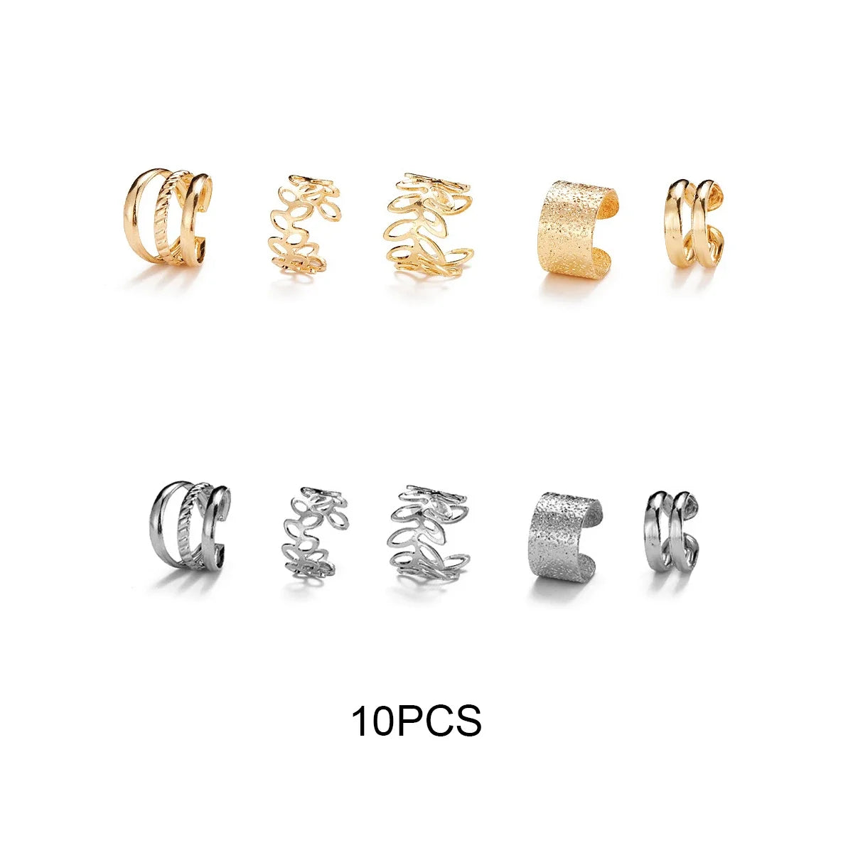 10Pcs Rose Gold Leaf Ear Cuff Set – Non-Piercing Women’s Jewelry