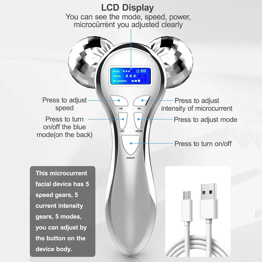 4D EMS Face Massager Roller – Microcurrent Lifting Device for Face, Neck & Eyes