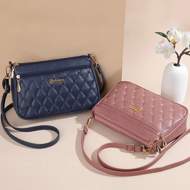 Embroidered Leather Handbag – Stylish Messenger Shoulder Bag for Women