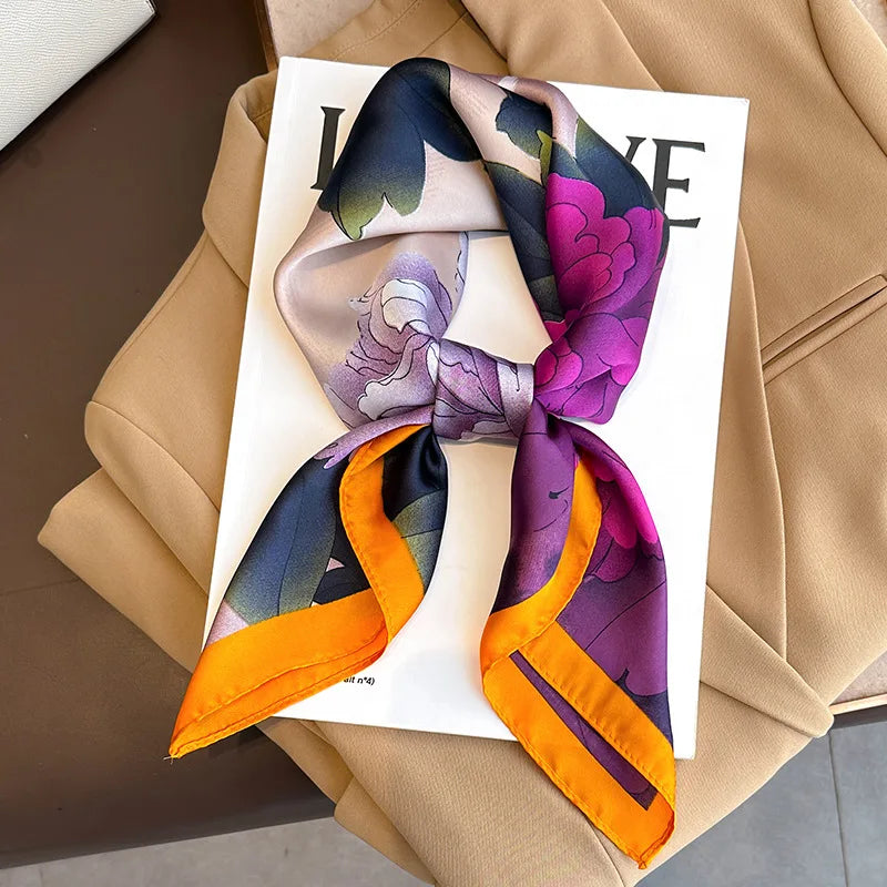 2025 New 70x70cm Printed Women’s Silk Scarf – Luxury Pashmina Square Shawl & Headband