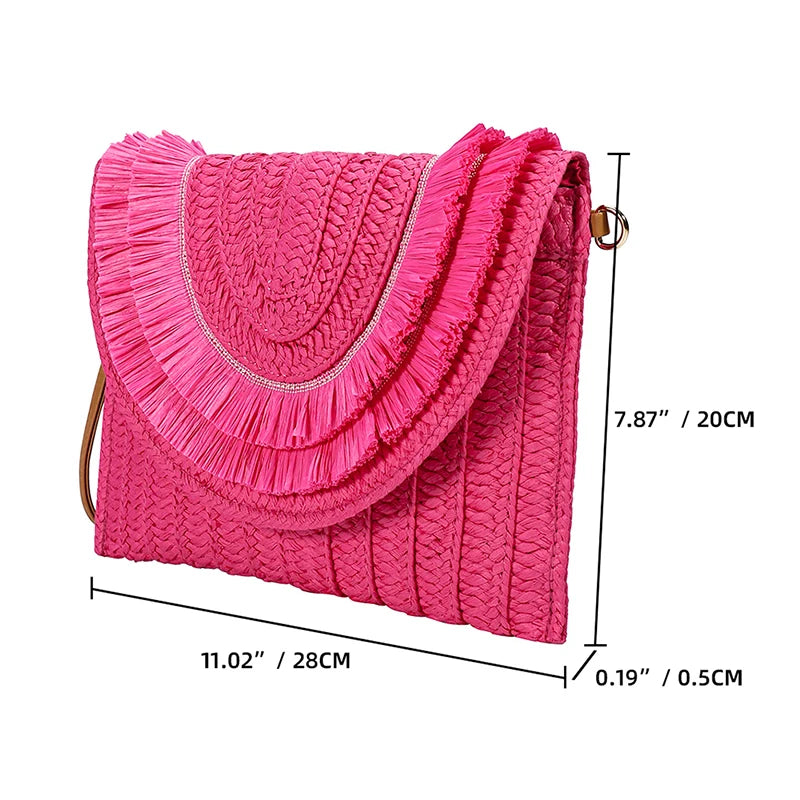 Raffia Straw Woven Wrist Clutch & Shoulder Crossbody Bag – Handmade Summer Beach Purse for Women