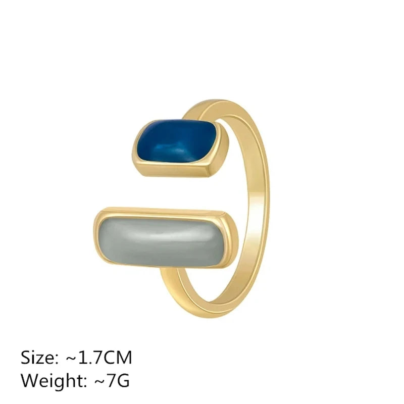 Adjustable Colorful Drip Glaze Ring – Retro Geometric Gold Metal Jewelry