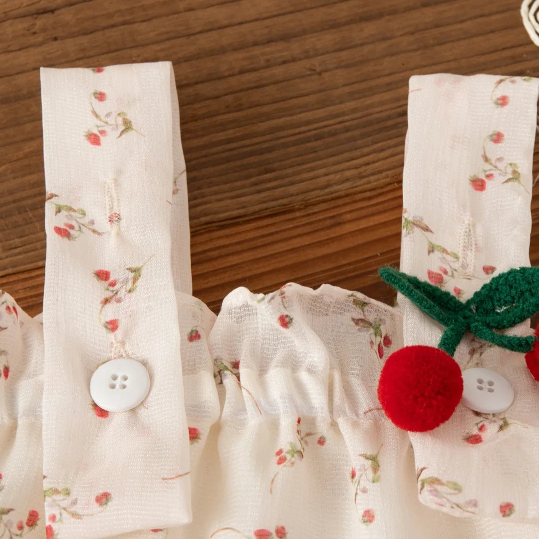 Baby Girl Summer Dress – Floral Cherry Print Halter Princess Outfit