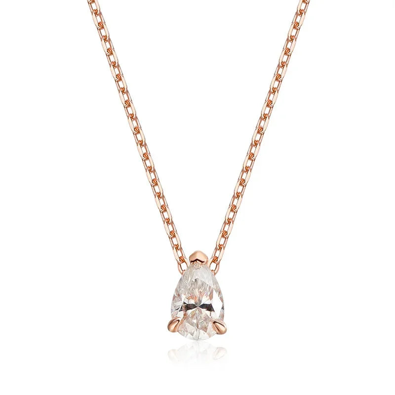 Smyoue Certified 1CT & 2CT Pear Cut Moissanite Necklace – 18K Gold Plated 925 Sterling Silver Pendant