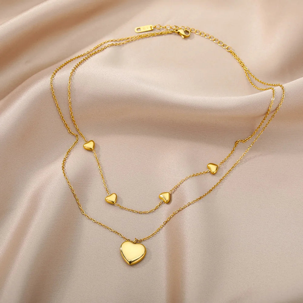 316L Stainless Steel Multilayer Heart Necklace – Gold Goth Clavicle Choker for Women