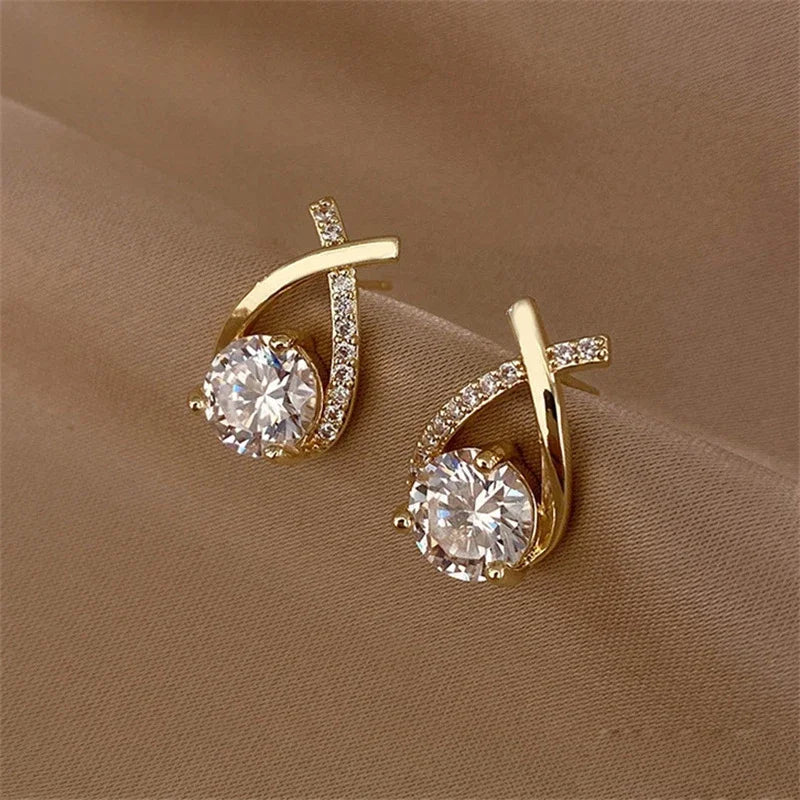 Crystal Cross Stud Earrings – Elegant Korean Style Women’s Jewelry