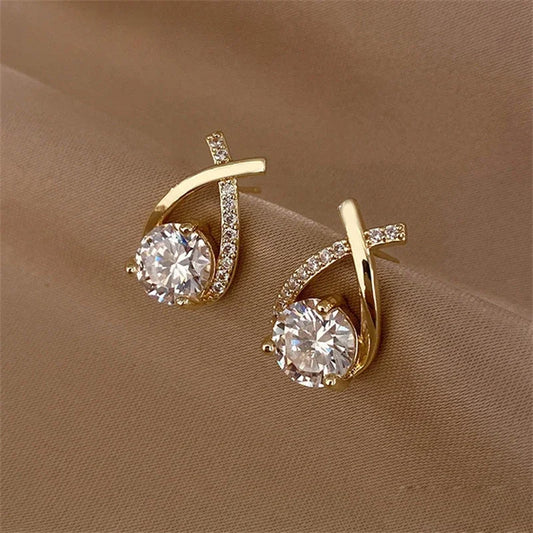 Crystal Cross Stud Earrings – Elegant Korean Style Women’s Jewelry