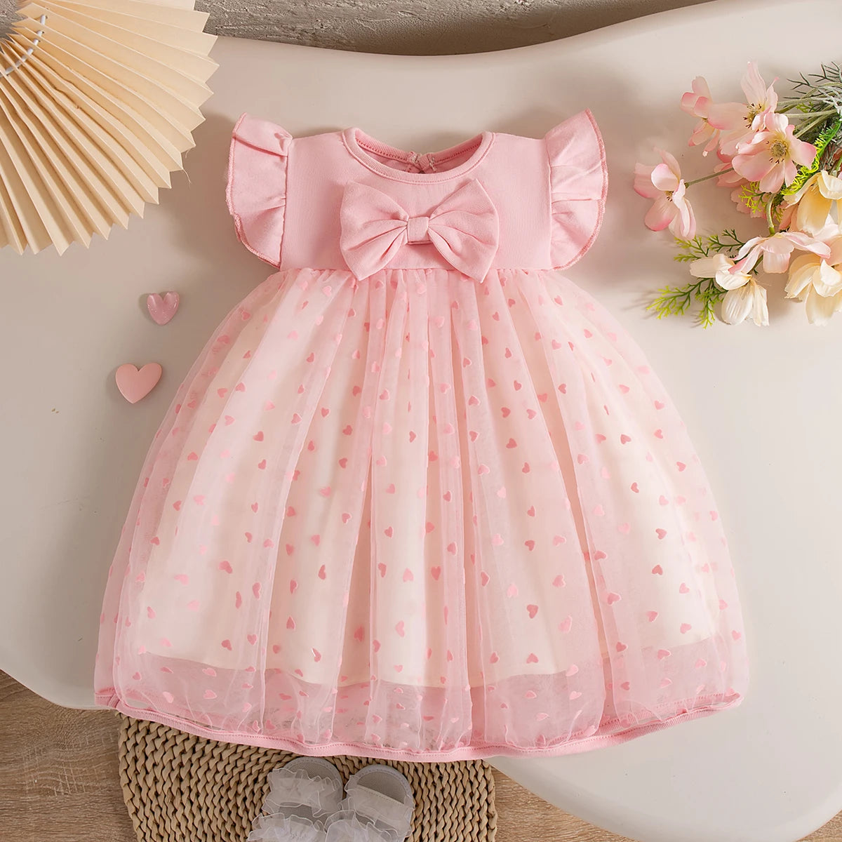 Baby Girl Princess Dress – Bow & Ruffle Sleeves Birthday Outfit (0–3 Yrs)