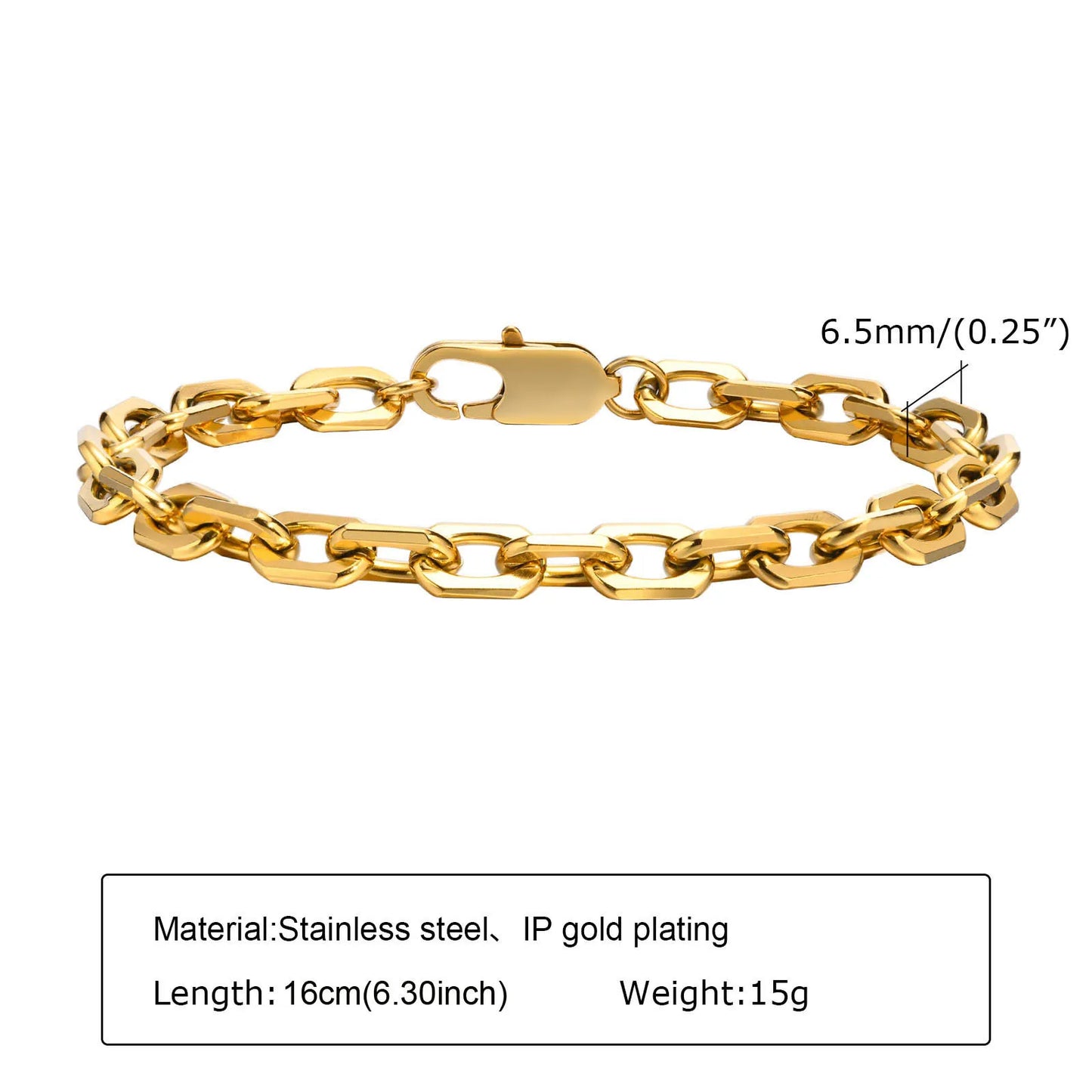 18K Gold Plated Paperclip Chain Bracelet – Adjustable Chunky Stainless Steel Jewelry
