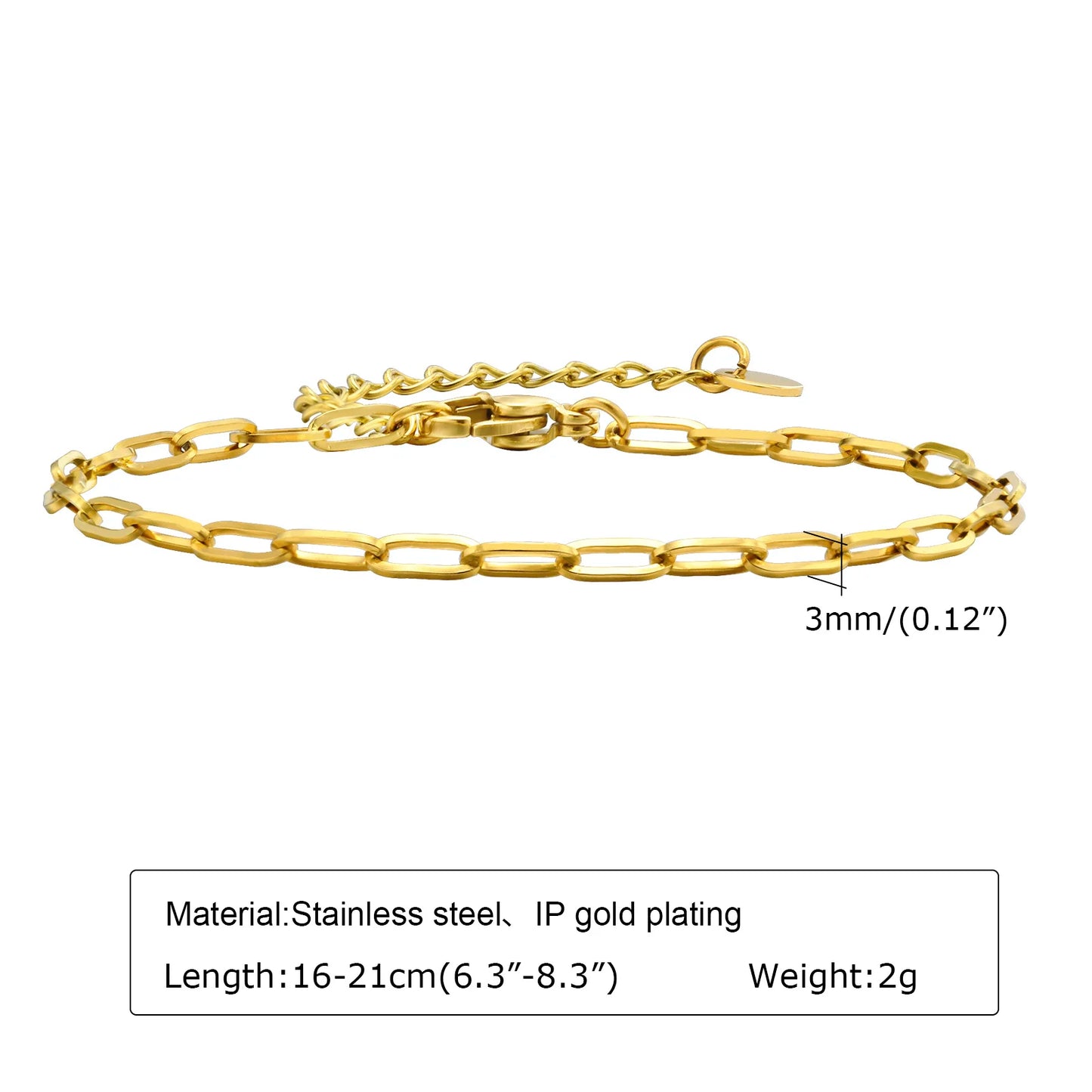 18K Gold Plated Paperclip Chain Bracelet – Adjustable Chunky Stainless Steel Jewelry