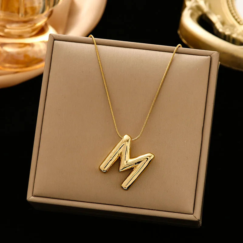 Gold Stainless Steel Letter Necklace – Chunky Alphabet Pendant Jewelry