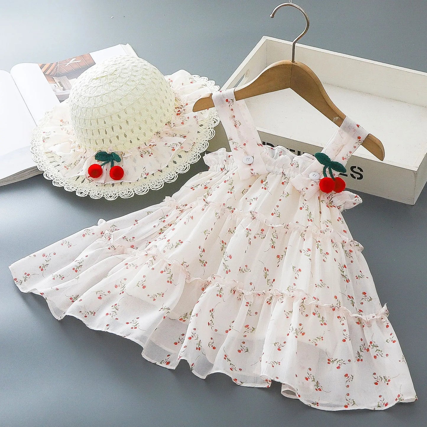 Baby Girl Summer Dress – Floral Cherry Print Halter Princess Outfit
