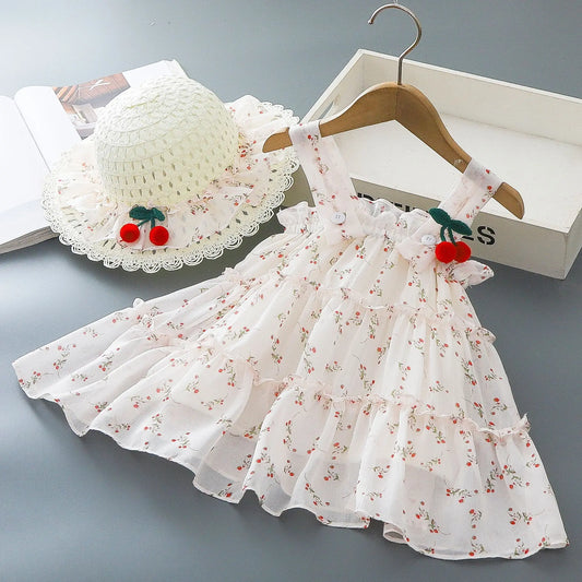 Baby Girl Summer Dress – Floral Cherry Print Halter Princess Outfit