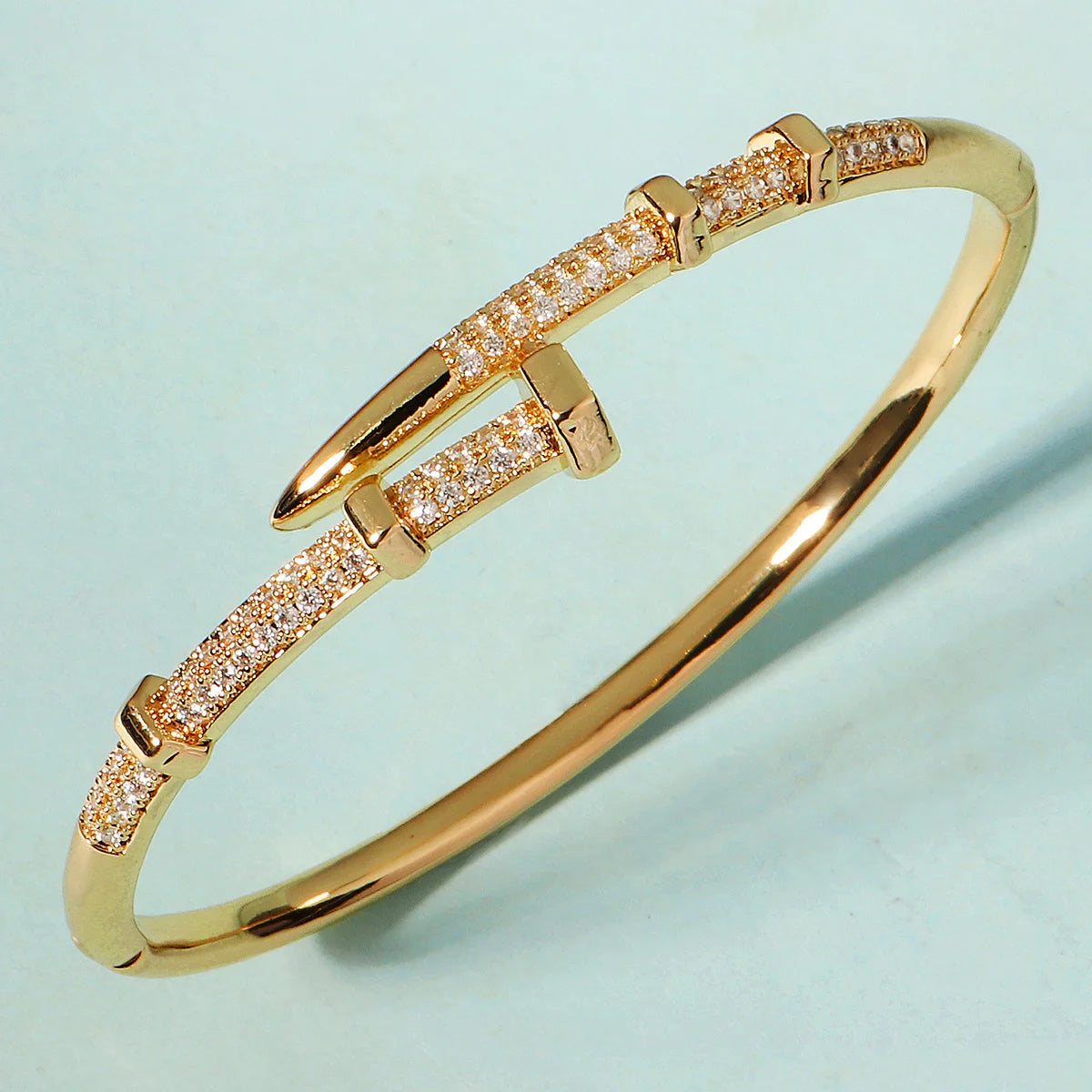 Classic Stainless Steel Nail Bracelet – Sparkling Zircon Bangle Jewelry Gift