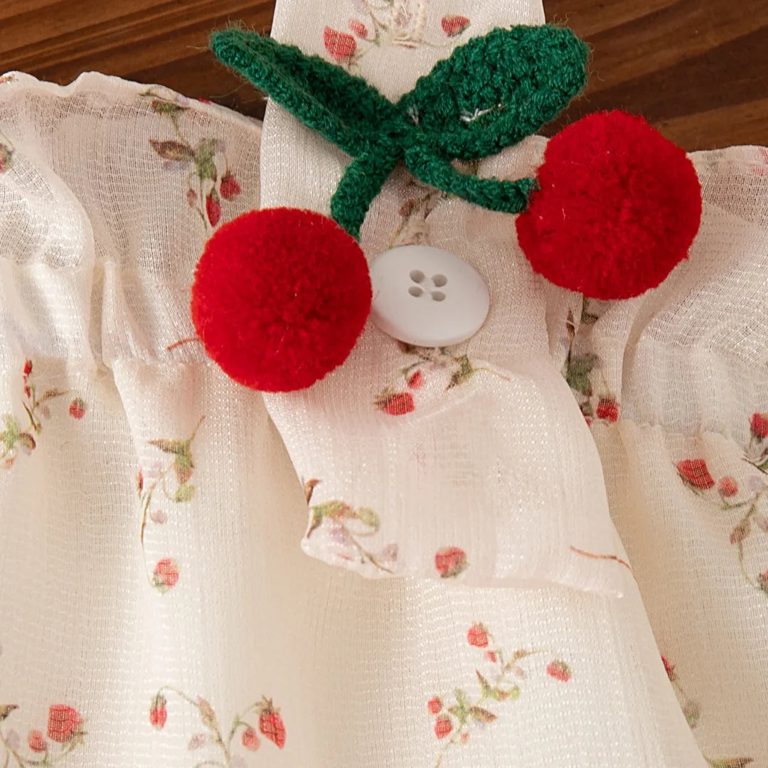 Baby Girl Summer Dress – Floral Cherry Print Halter Princess Outfit