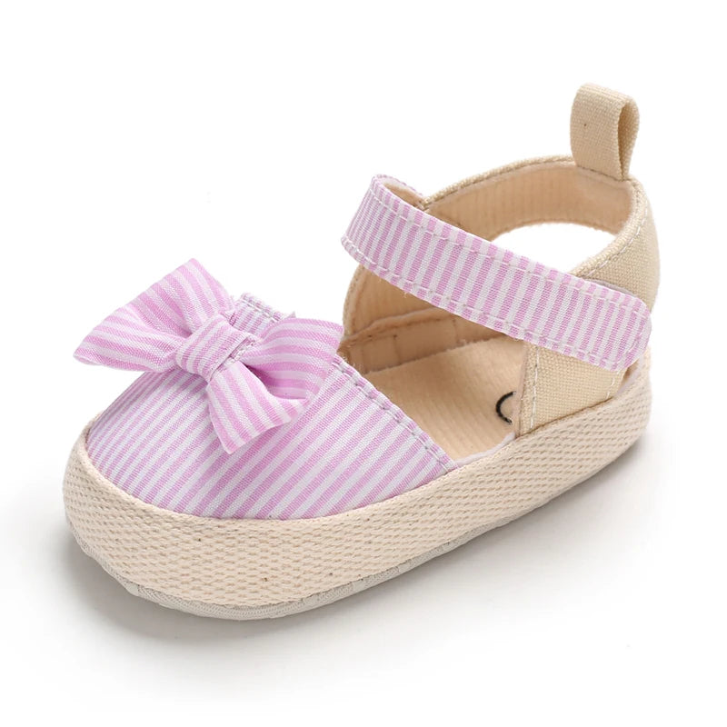 Baby Girl Summer Sandals – Soft Sole Bow Canvas Shoes