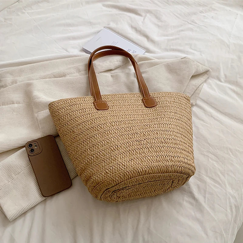 Luxury Straw Beach Tote – Large Capacity Summer Shoulder Bag for Women