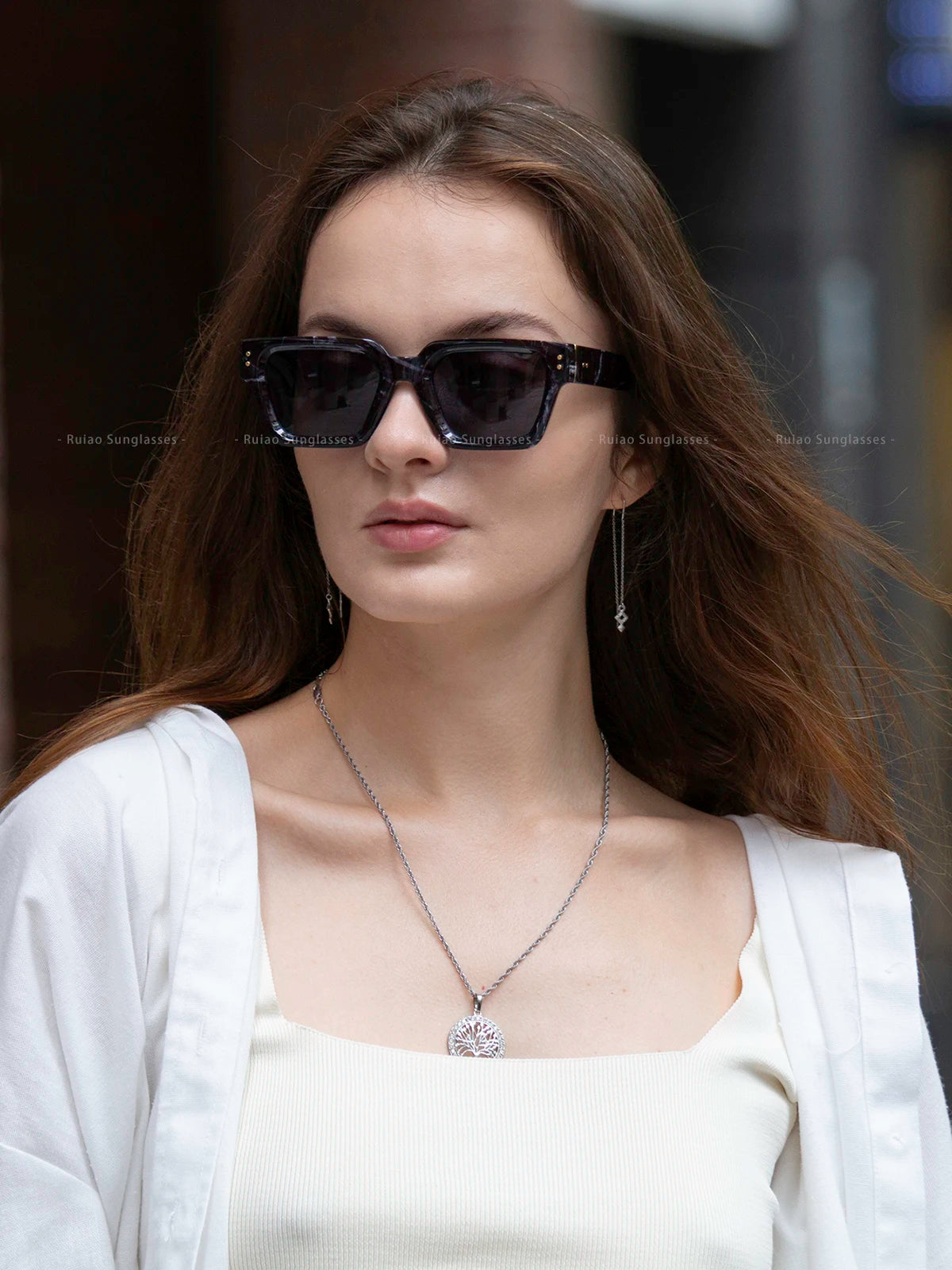 Ruiao 2025 Luxury Premium Black Designer Square Sunglasses – Unisex for Men & Women