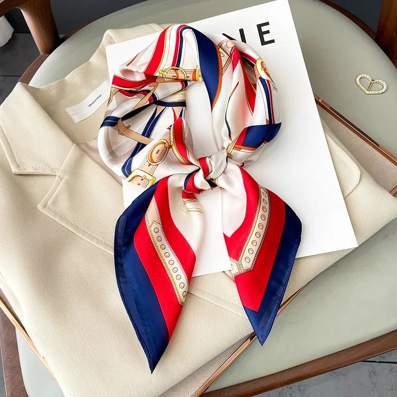 2025 New 70x70cm Printed Women’s Silk Scarf – Luxury Pashmina Square Shawl & Headband