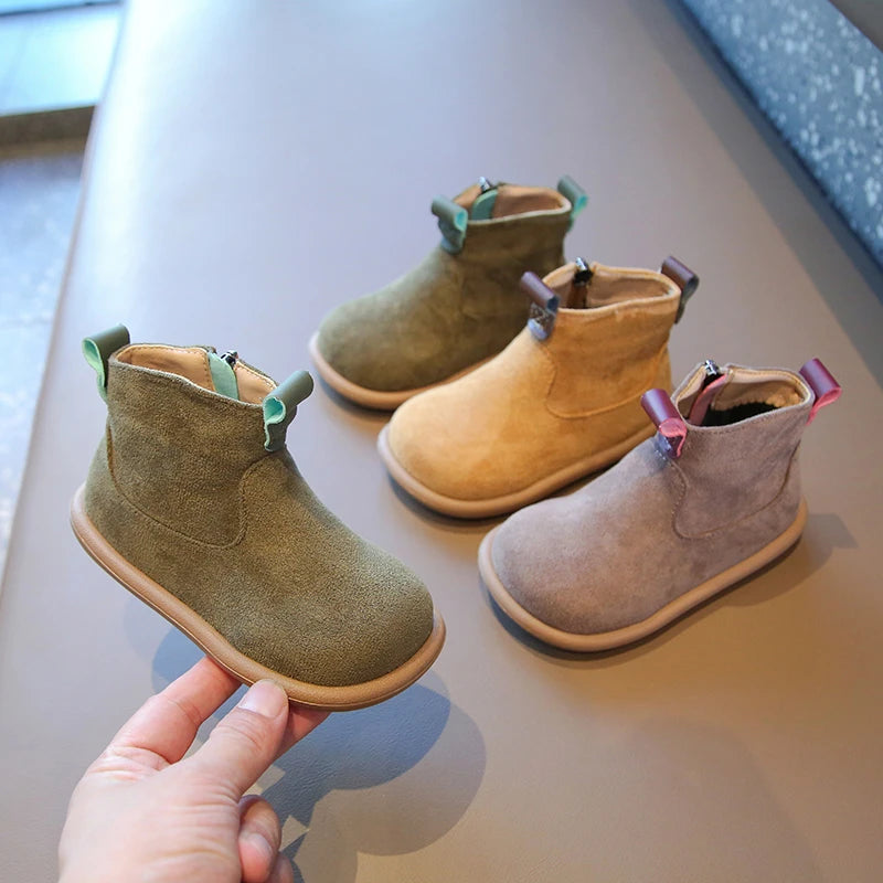 Autumn Winter Baby Boots – Boys Girls Oxford Suede Plush Ankle Shoes Anti-Slip Outdoor Kids Footwear
