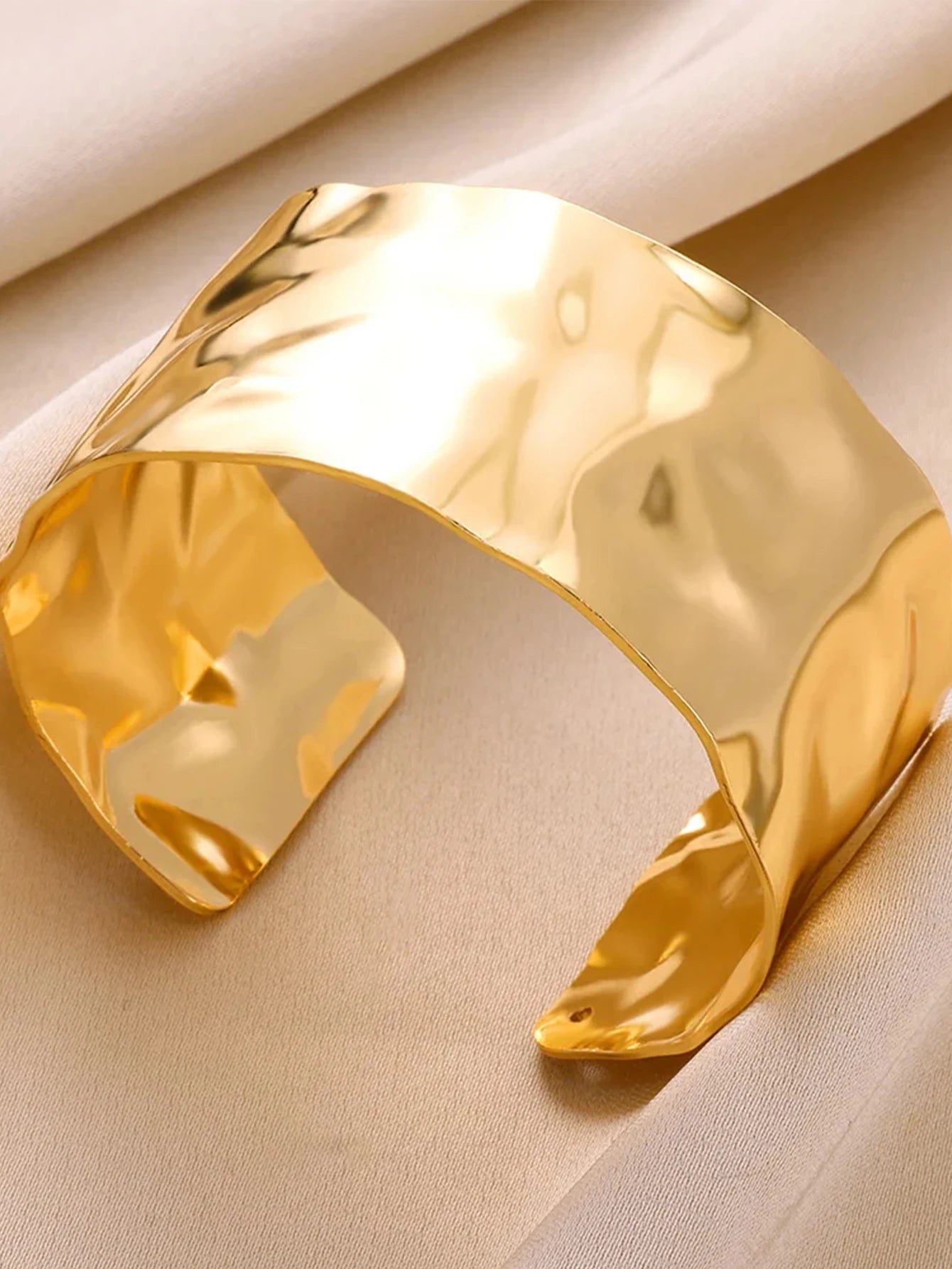 Gold Stainless Steel Cuff Bangle – Classic Bump Pattern Bracelet for Women