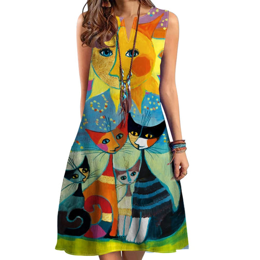 V-Neck Printed Maxi Dress – Sleeveless Boho Style