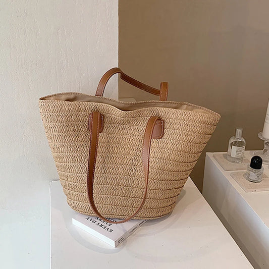 Luxury Straw Beach Tote – Large Capacity Summer Shoulder Bag for Women