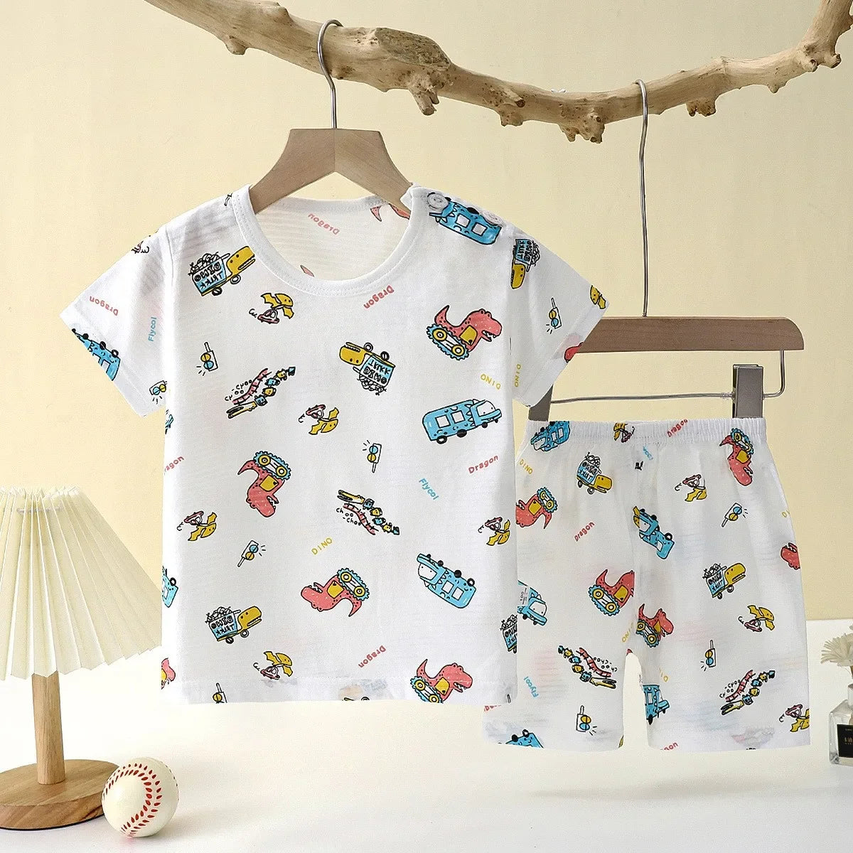 Children’s Summer Cotton Sleepwear Set – Short Sleeve T-Shirt & Shorts for Boys & Girls