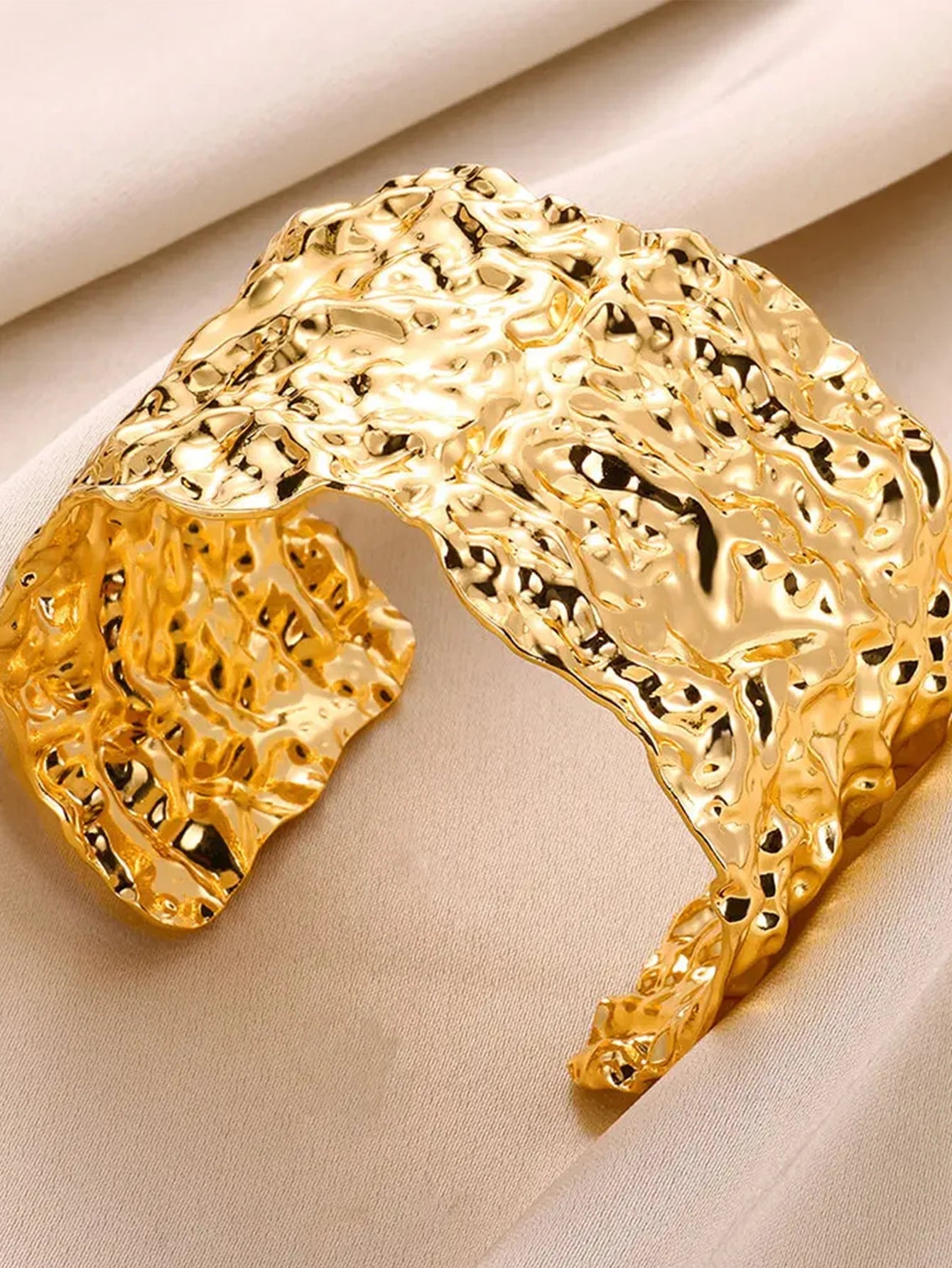 Gold Stainless Steel Cuff Bangle – Classic Bump Pattern Bracelet for Women
