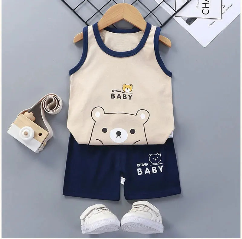 Children’s Summer Cotton Sets – Boys & Girls Sleeveless Tank Tops & Shorts