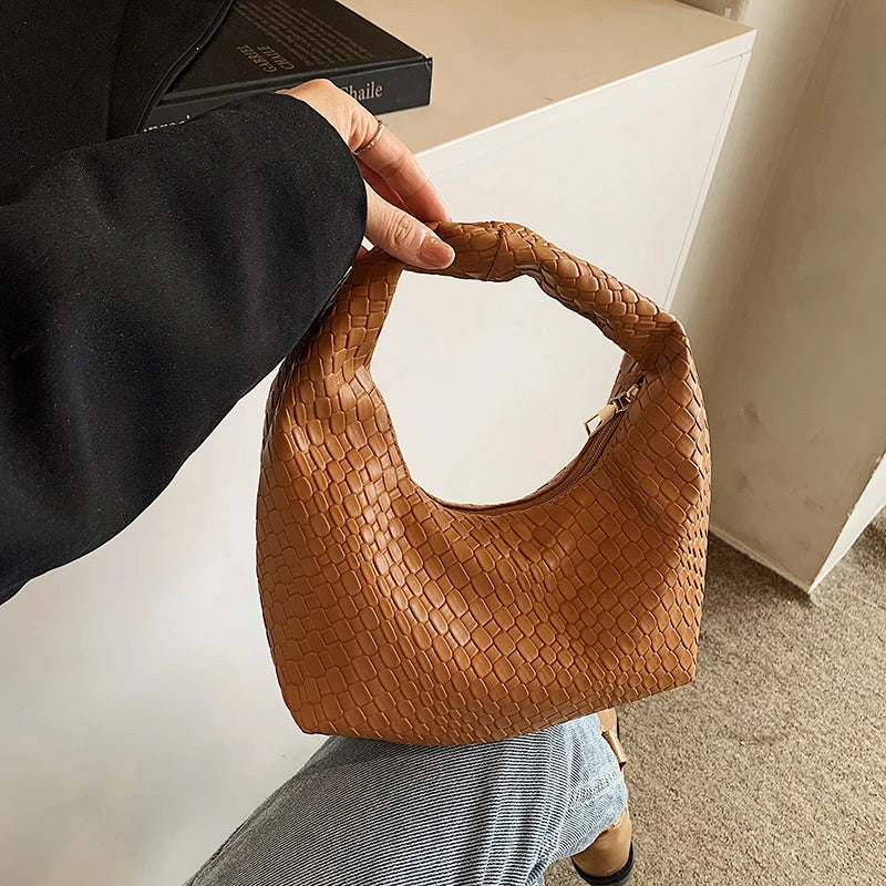 Classic Woven PU Leather Hobo – Small Top-Handle Shoulder Bag for Women