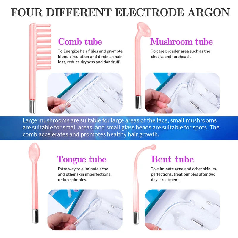 4-in-1 High Frequency Facial Therapy Wand – Galvanic Skin Care & Hair Growth Tool