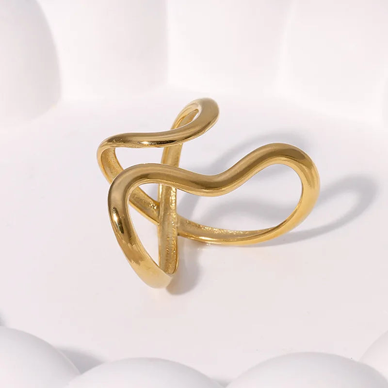 18K Gold Plated Open Ring – Waterproof Stainless Steel Women’s Jewelry