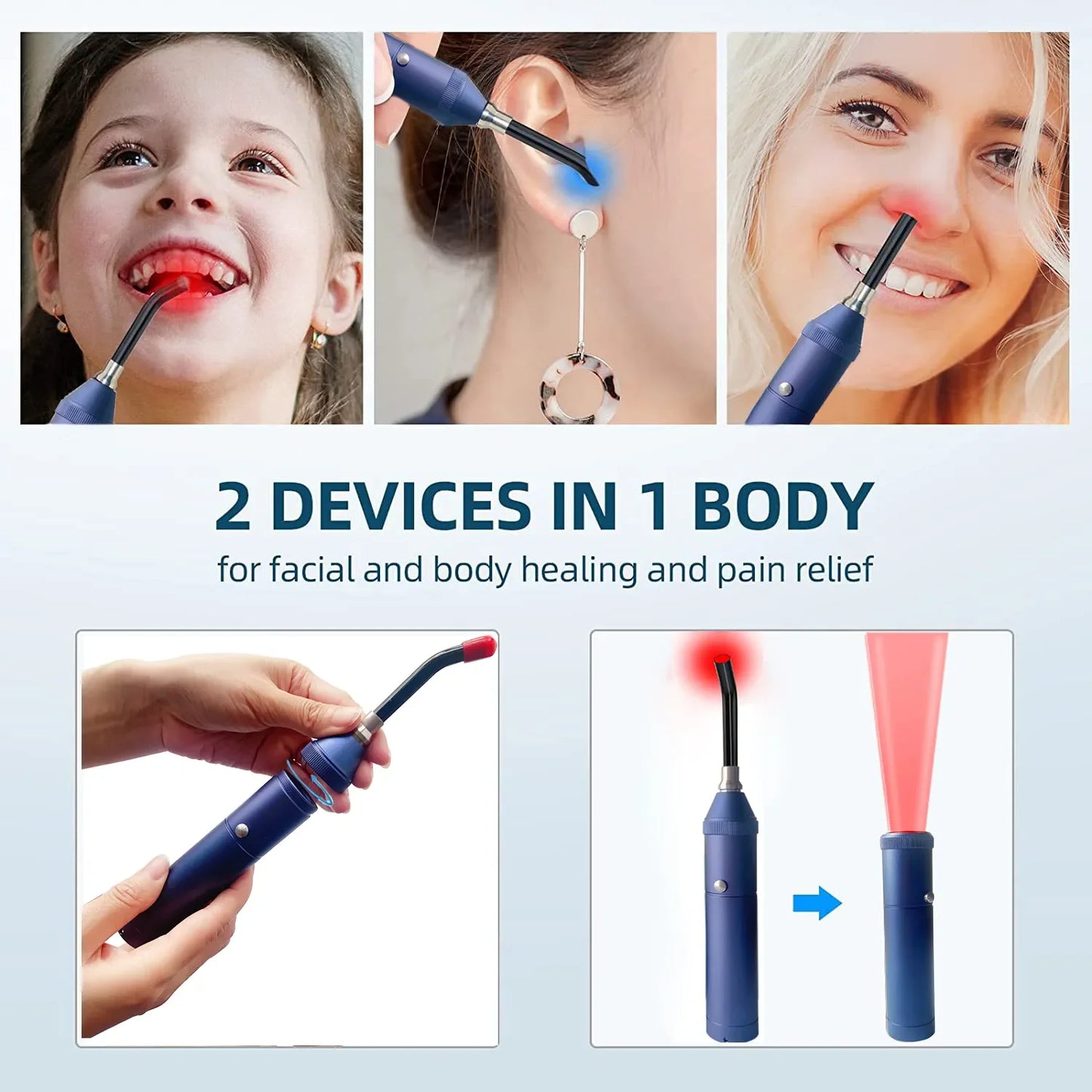 Red Light Therapy Device – Infrared Wand for Cold Sores, Canker Sores & Pain Relief | Multi-Area Treatment (Mouth, Nose, Ear, Knee, Feet, Hands, Ankle)