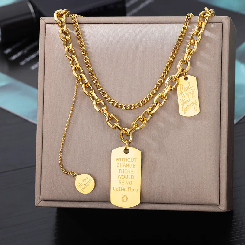 316L Stainless Steel Multilayer Heart Necklace – Gold Goth Clavicle Choker for Women
