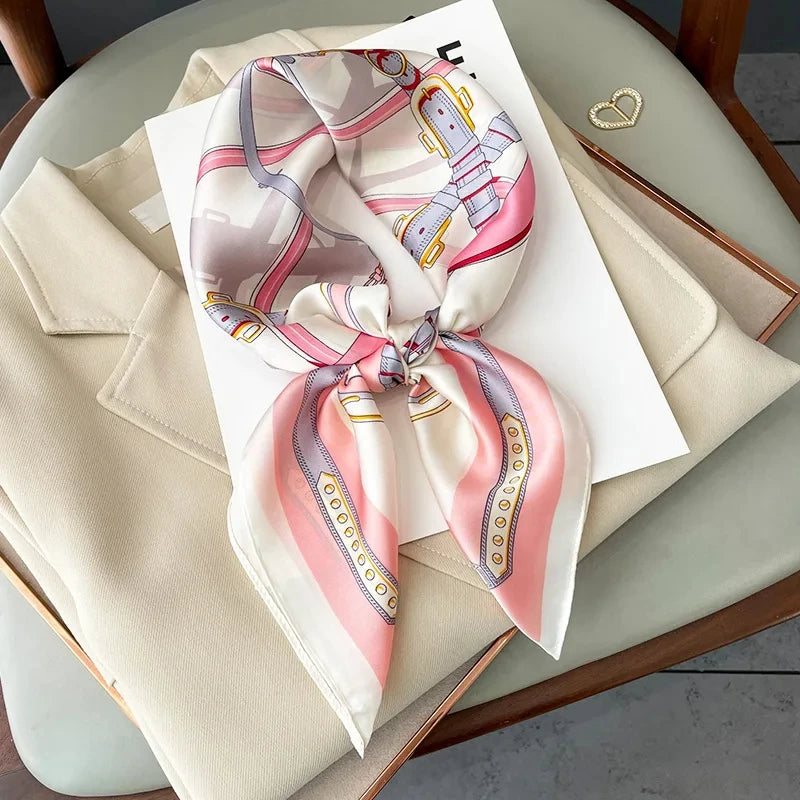 2025 New 70x70cm Printed Women’s Silk Scarf – Luxury Pashmina Square Shawl & Headband