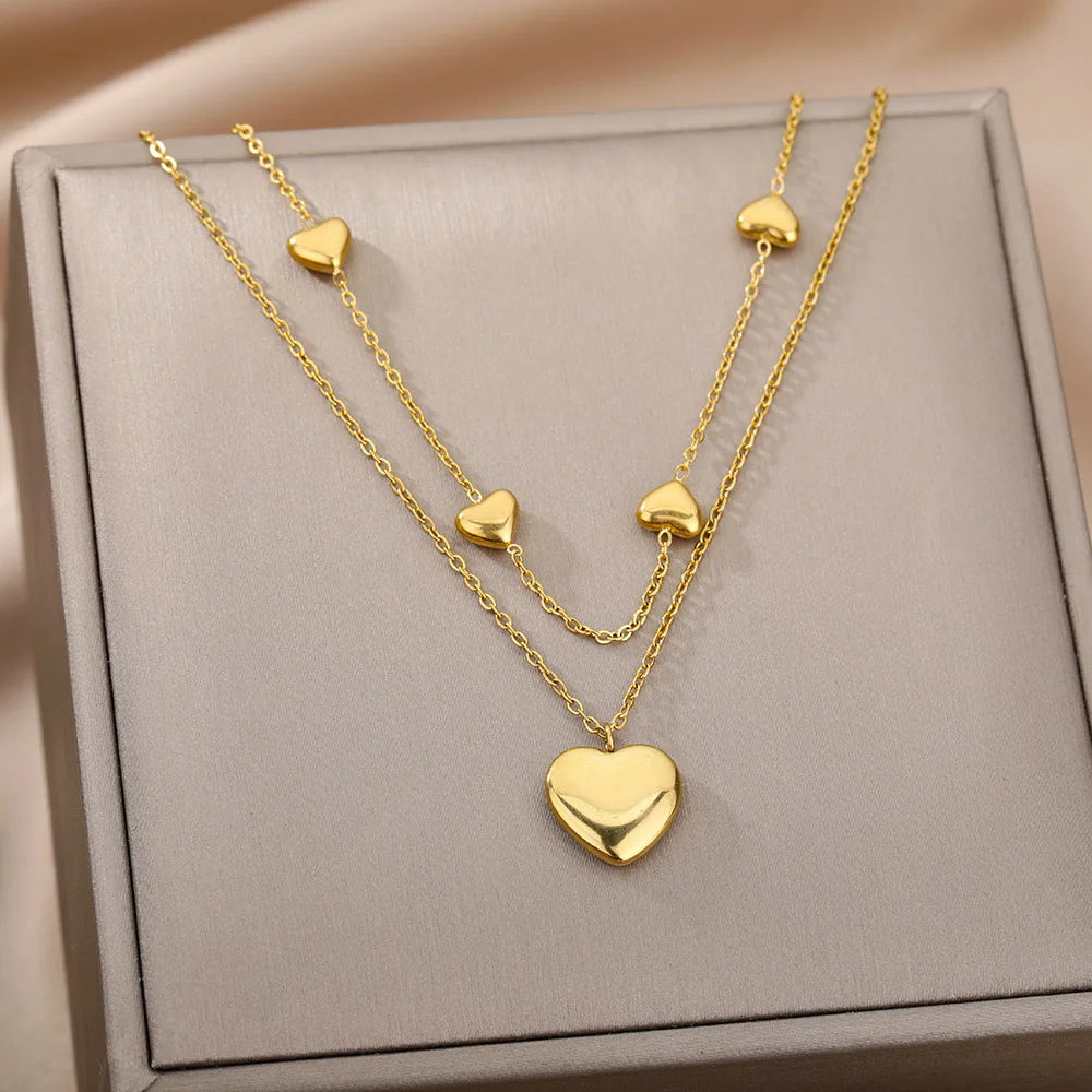 316L Stainless Steel Multilayer Heart Necklace – Gold Goth Clavicle Choker for Women