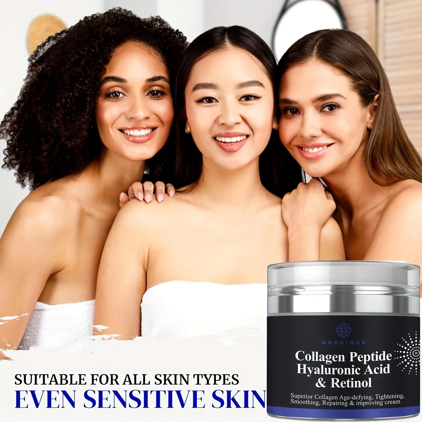 Collagen Peptide Cream – Anti-Wrinkle Hyaluronic Acid & Retinol Face Moisturizer for Firming & Tightening