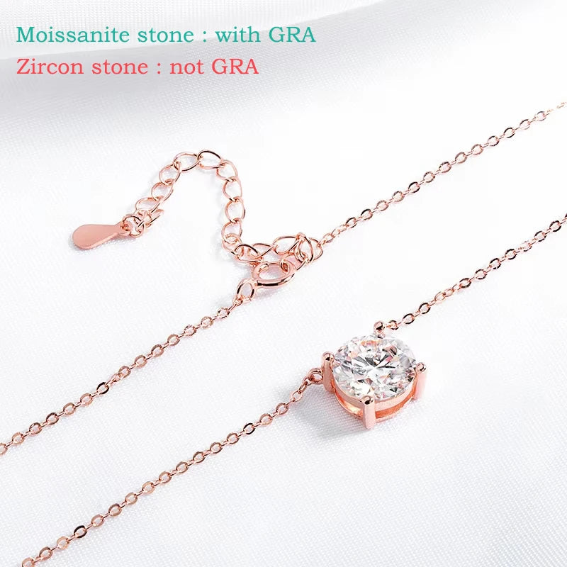 Smyoue 1-5CT Rose Gold Moissanite Necklace – D Color Sparkling Classic Pendant, 925 Sterling Silver