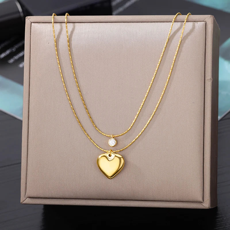 316L Stainless Steel Multilayer Heart Necklace – Gold Goth Clavicle Choker for Women