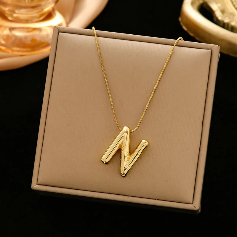 Gold Stainless Steel Letter Necklace – Chunky Alphabet Pendant Jewelry